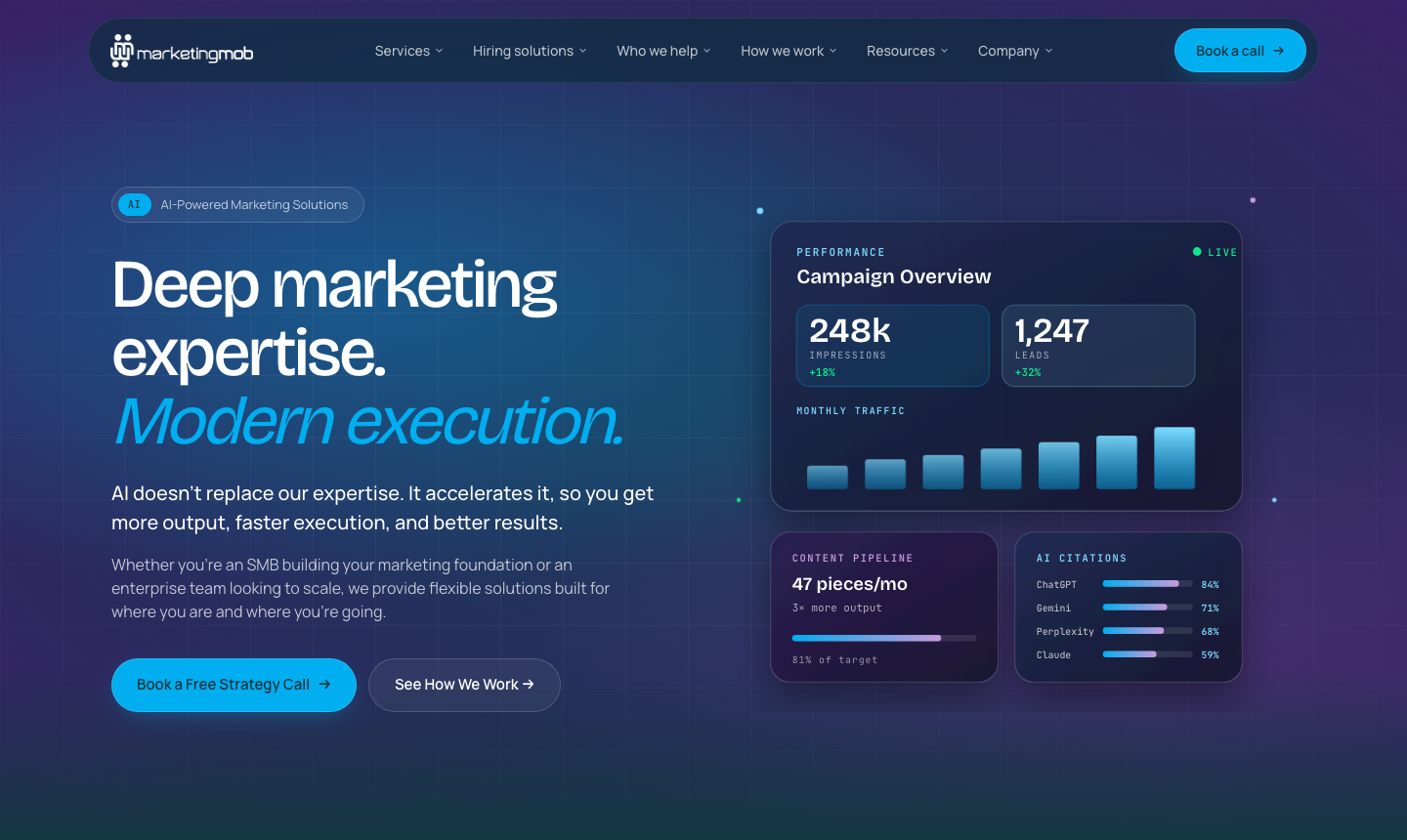 Marketing Mob website homepage